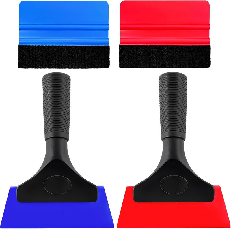 Yourkar 4 PCS Window Tint Kit Tools, Professional Vinyl Wrap Kit with Plastic Squeegee & Felt Squeegee, Universal Privacy Film Installation Tint Tools for Vehicle Glass Home (Blue+Red) - Image 1